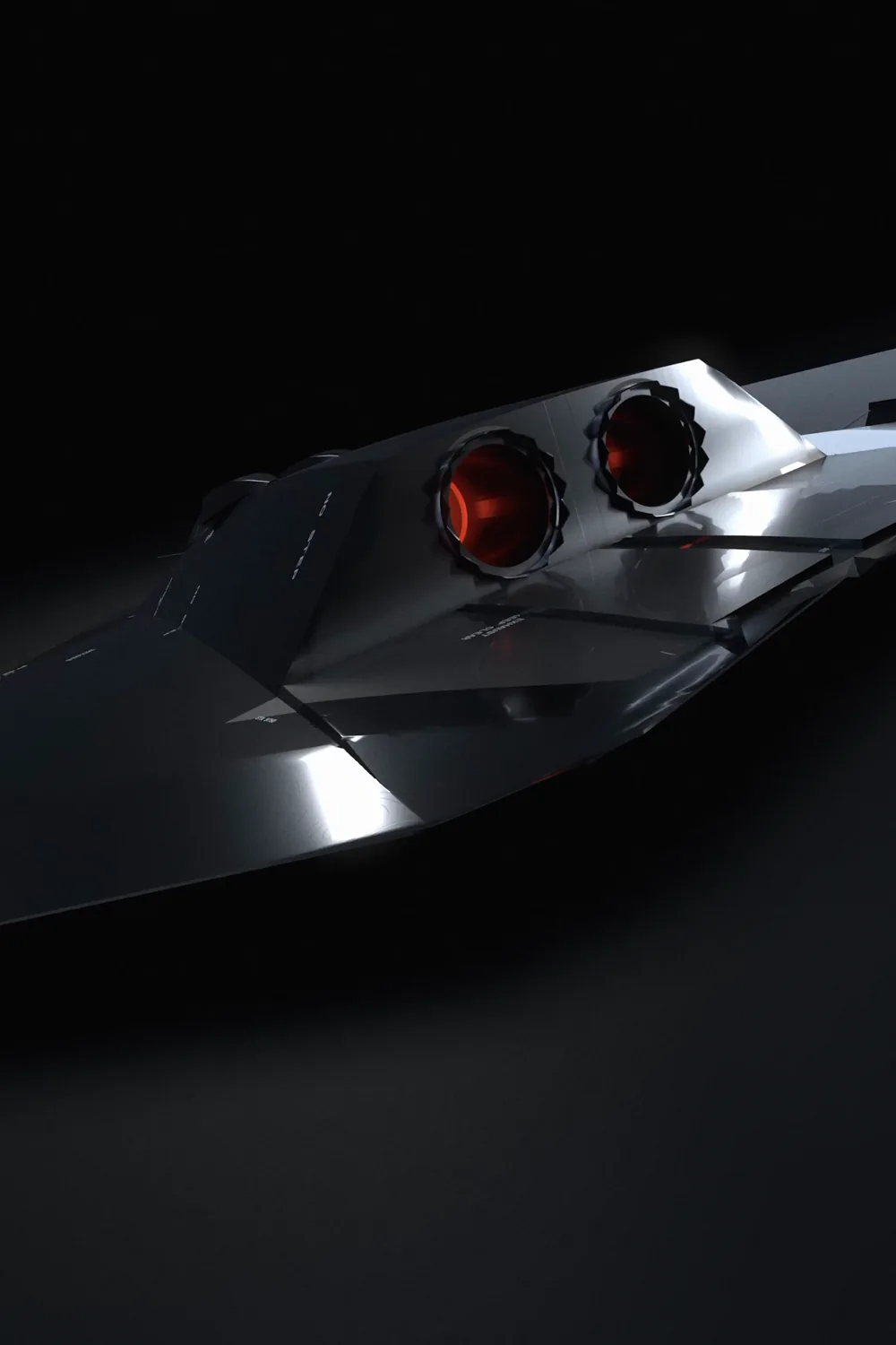 The FS-45 hull in machined chrome, a red seam lit along its edge.