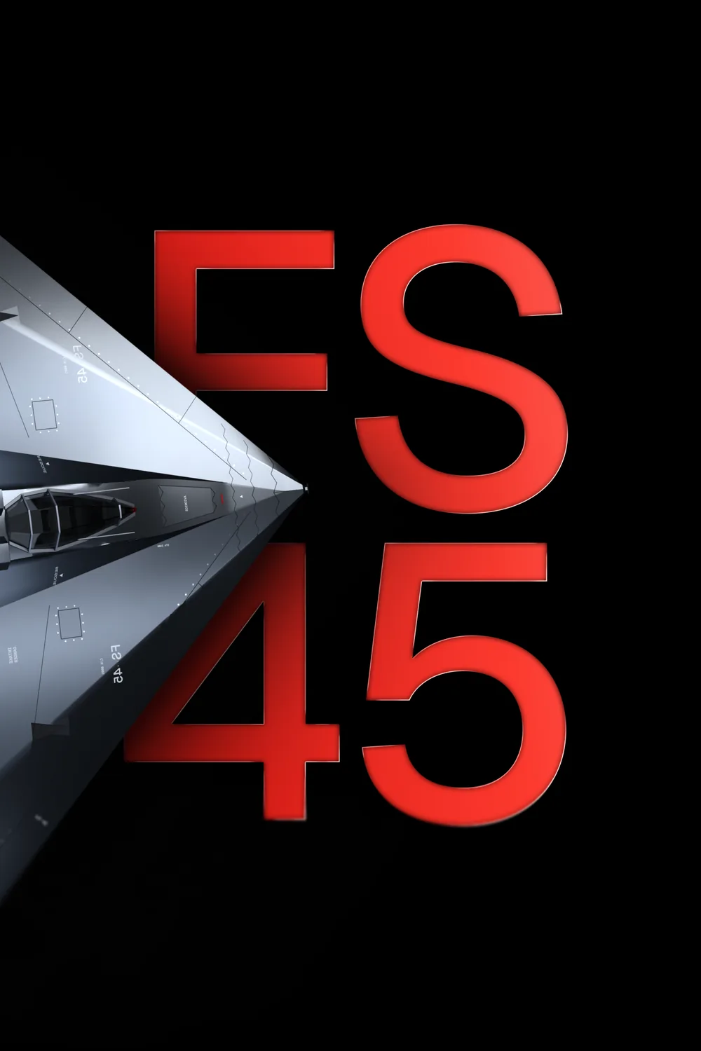 FS 45 in red glass letters, the ship’s nose crossing the frame from the left.